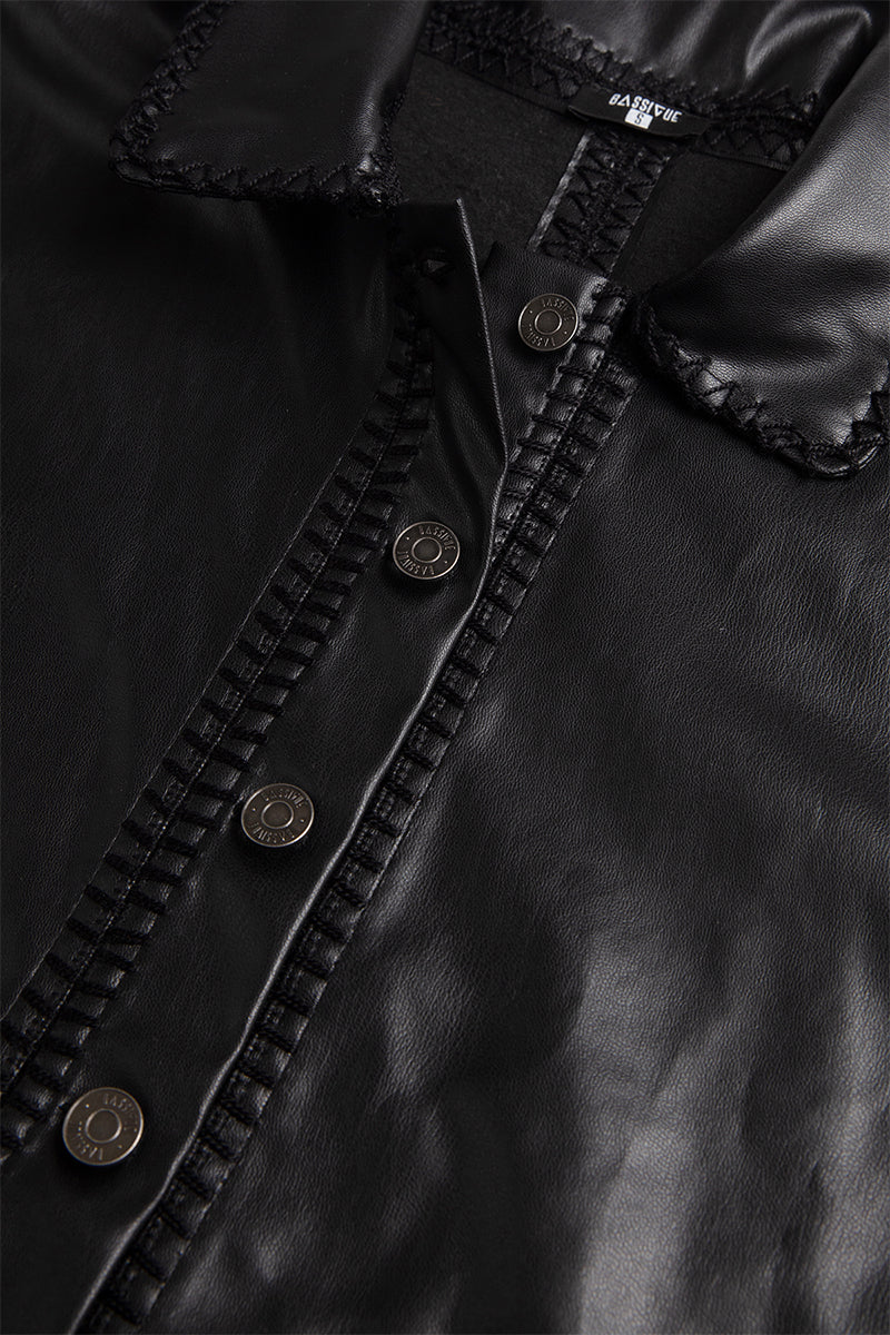 FAUX LEATHER JACKET WITH CROCHET DETAILING - CULT MIA