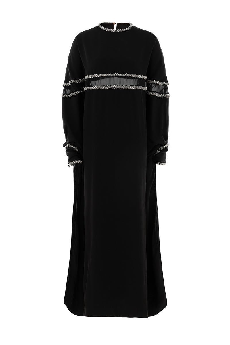 BEADED ROUND NECK MAXI DRESS IN BLACK - CULT MIA