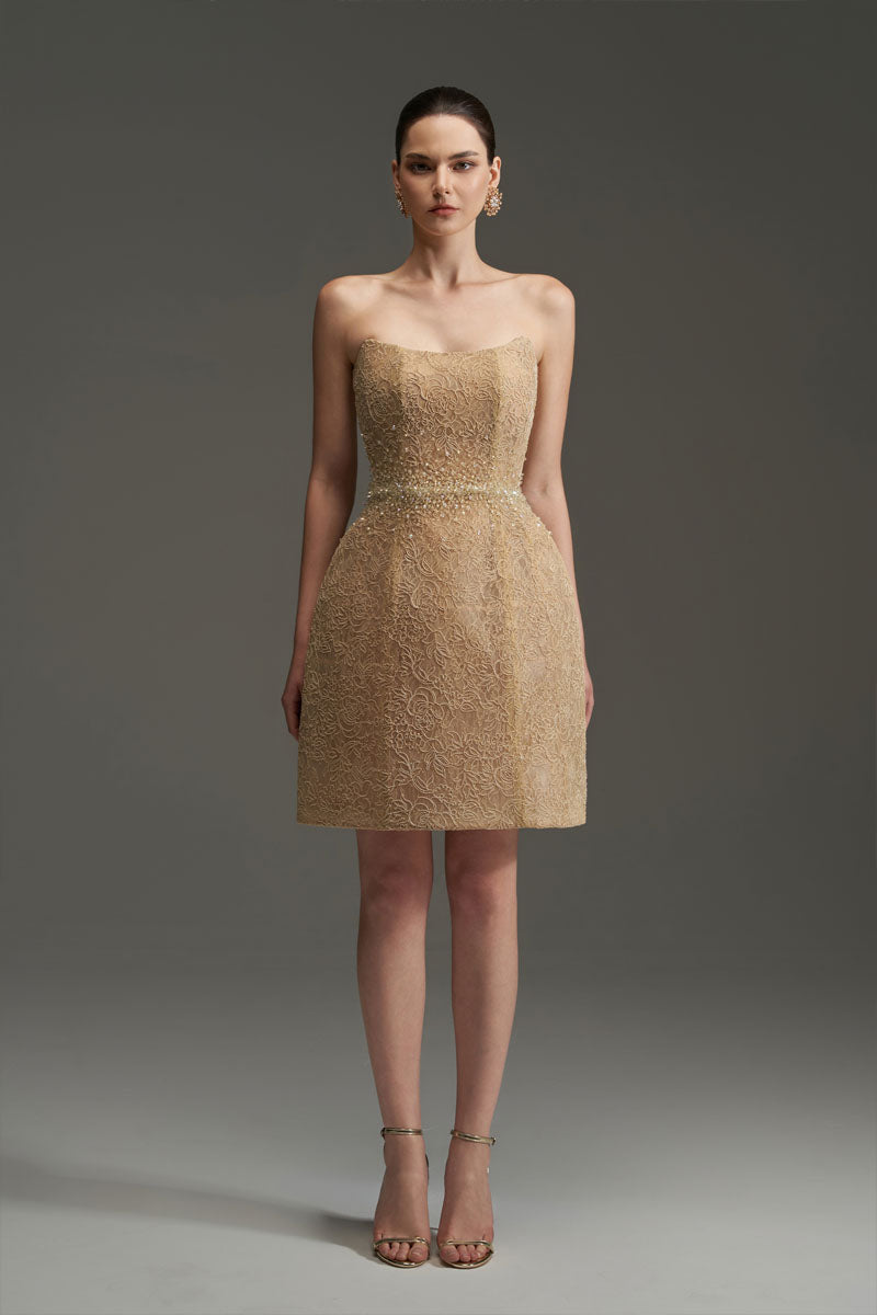 FLORAL MESH LACE DRESS IN GOLD - CULT MIA