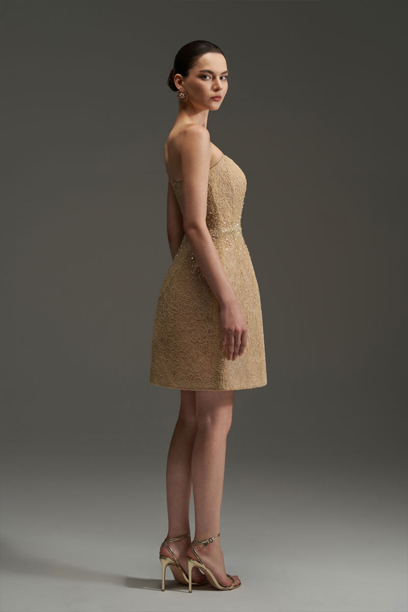 FLORAL MESH LACE DRESS IN GOLD - CULT MIA