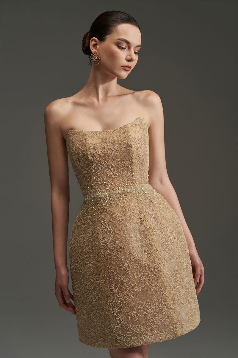 FLORAL MESH LACE DRESS IN GOLD - CULT MIA