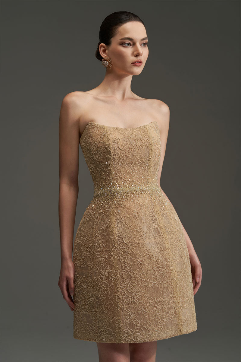 FLORAL MESH LACE DRESS IN GOLD - CULT MIA