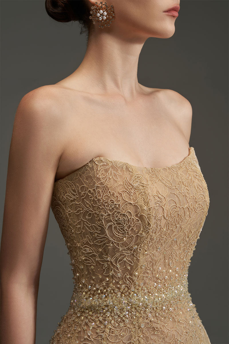 FLORAL MESH LACE DRESS IN GOLD - CULT MIA