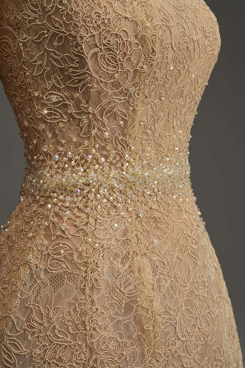 FLORAL MESH LACE DRESS IN GOLD - CULT MIA