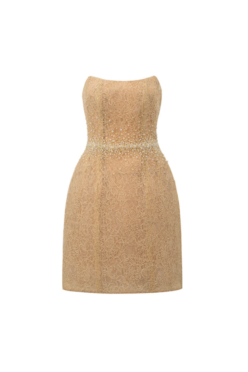FLORAL MESH LACE DRESS IN GOLD - CULT MIA
