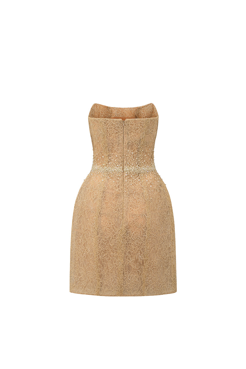 FLORAL MESH LACE DRESS IN GOLD - CULT MIA