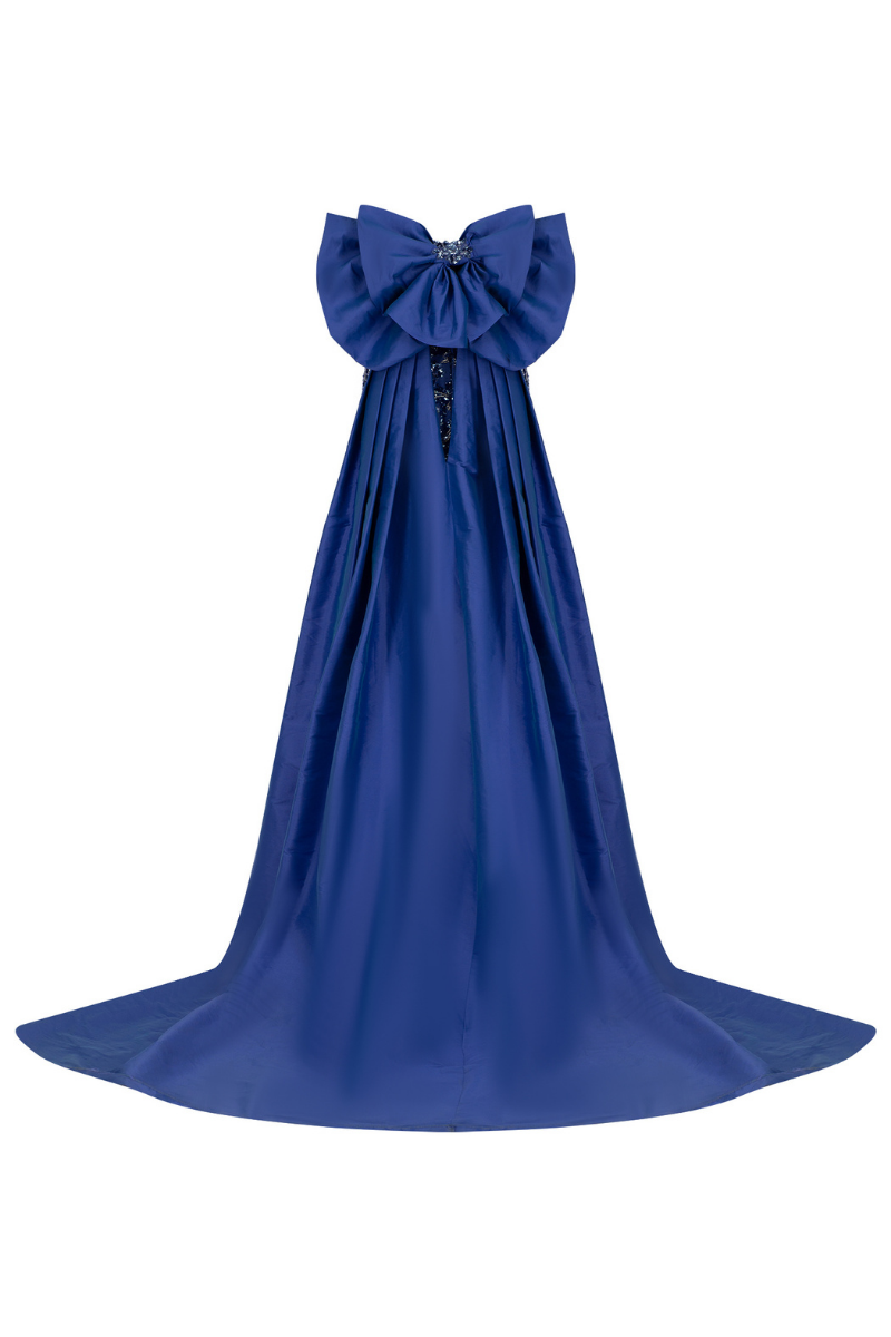 BELLAMY BIJOU BLUE STRAPLESS EMBROIDERY GOWN - CULT MIA