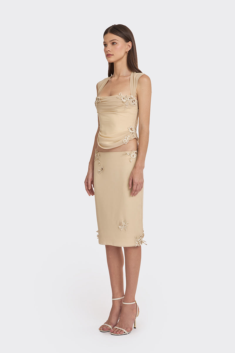 BELLE DRAPED LACE CORSET IN CREAM - CULT MIA