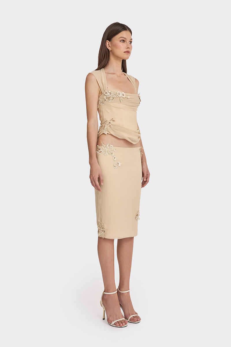 BELLE DRAPED LACE CORSET IN CREAM - CULT MIA