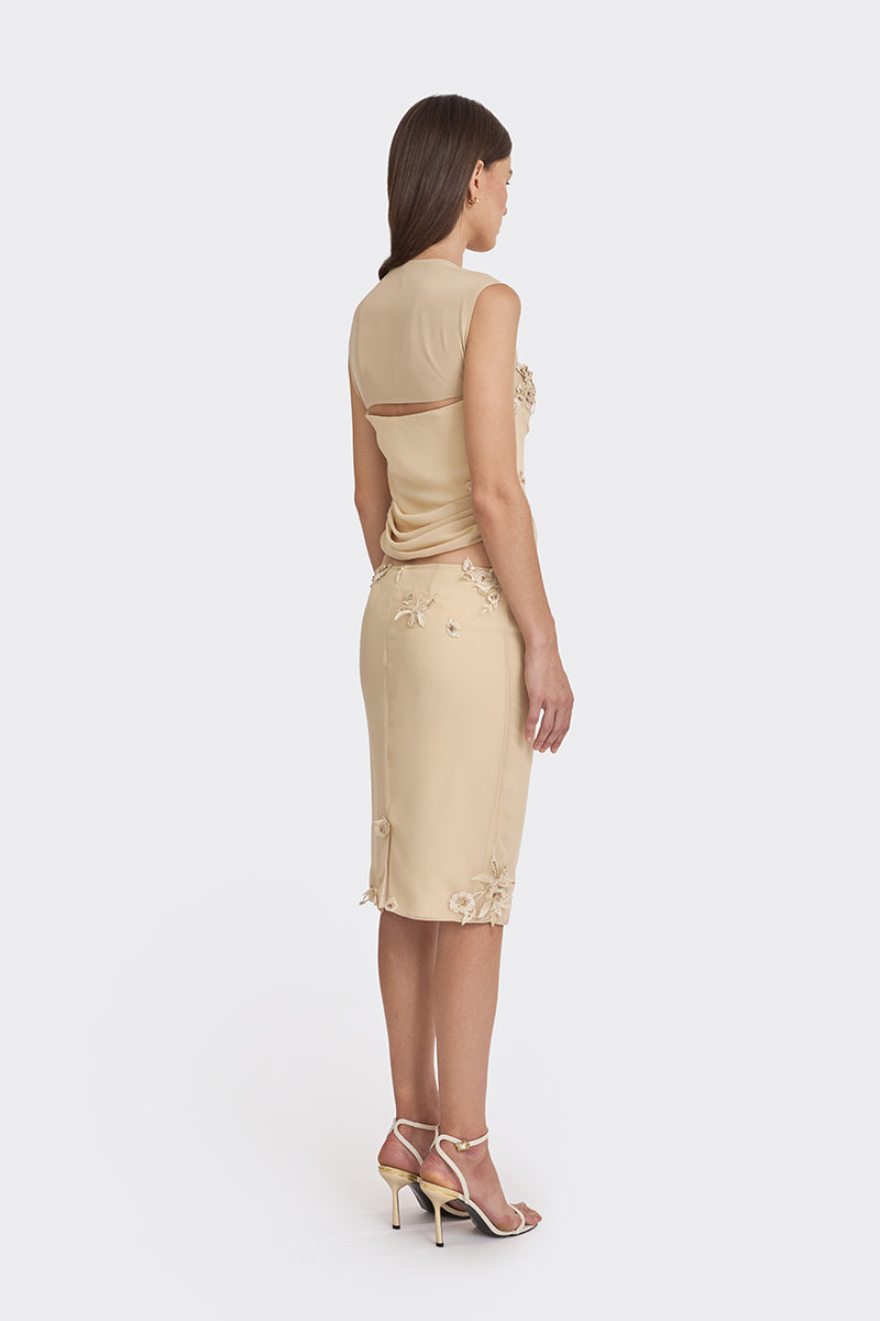 BELLE DRAPED LACE CORSET IN CREAM - CULT MIA