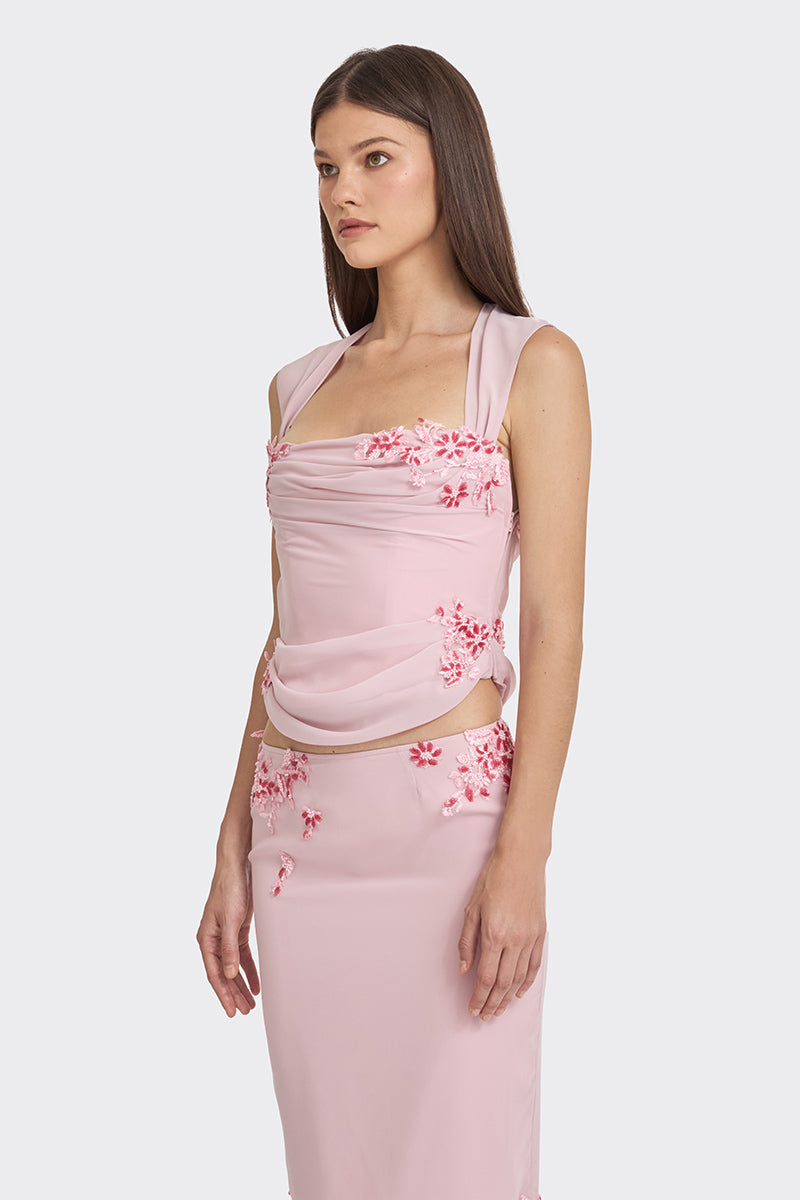 BELLE DRAPED LACE CORSET IN DUSTY PINK - CULT MIA