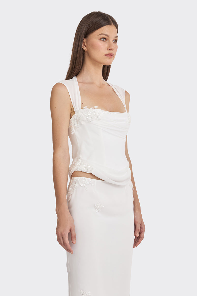 BELLE DRAPED LACE CORSET IN OFF WHITE - CULT MIA