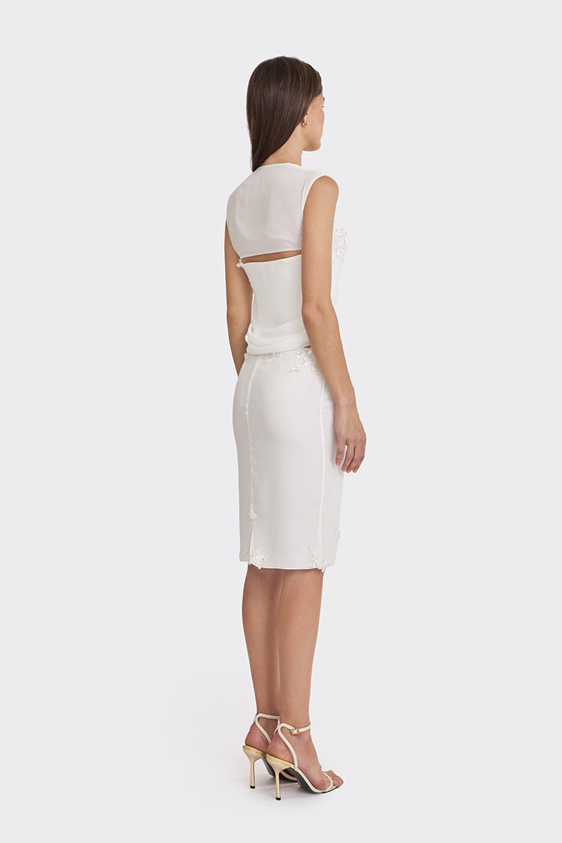 BELLE DRAPED LACE CORSET IN OFF WHITE - CULT MIA