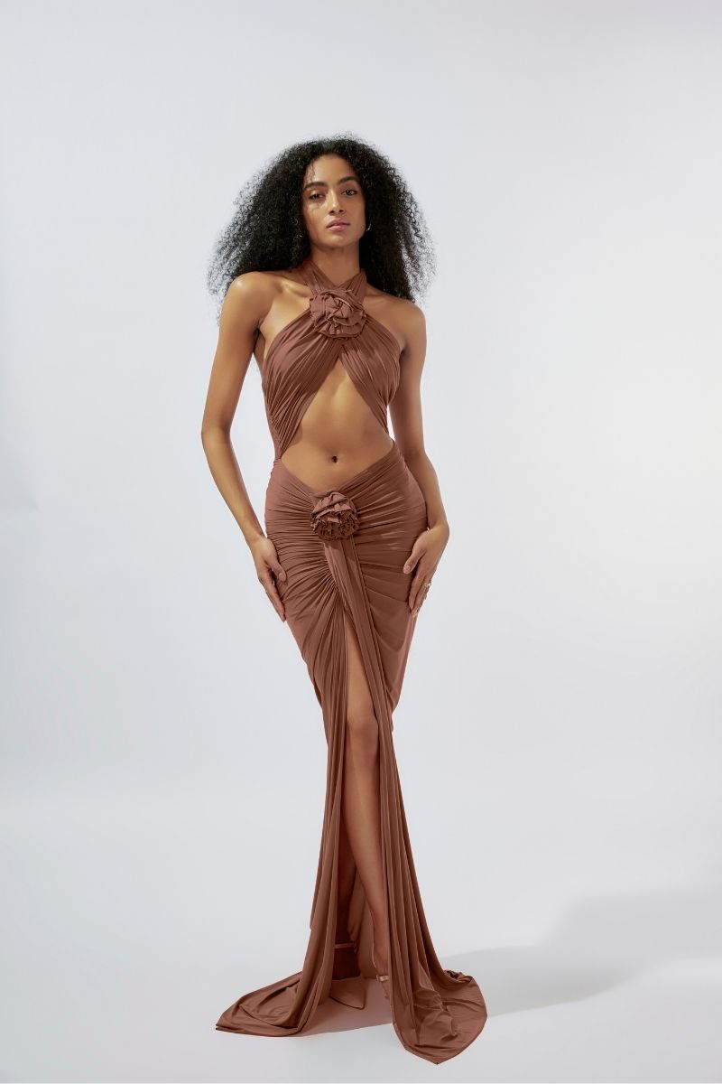 BERRY ROSE PINK CRISS-CROSS GOWN - CULT MIA