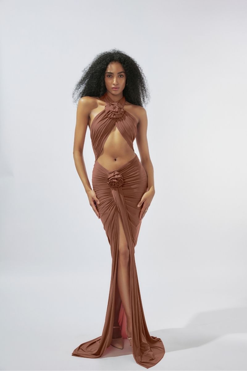 BERRY ROSE PINK CRISS-CROSS GOWN - CULT MIA