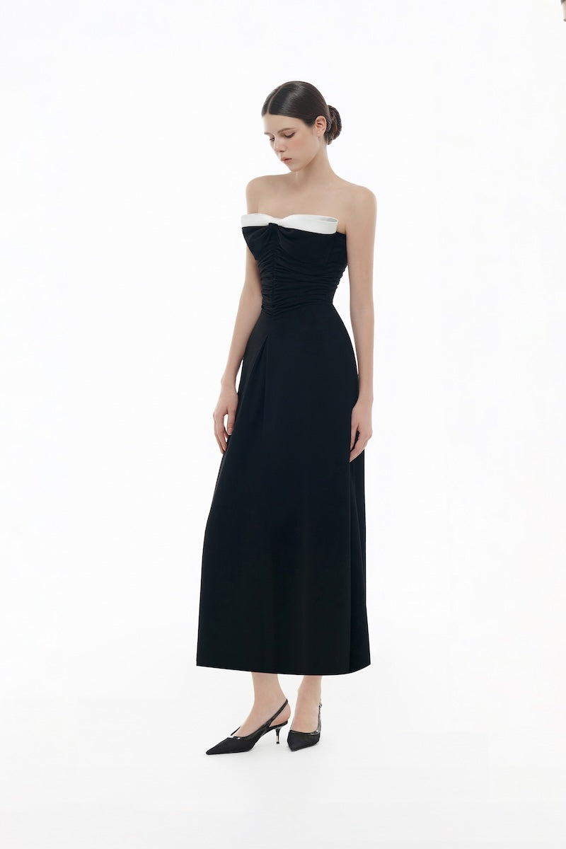 BLACK BOW RUCHED MIDI DRESS - CULT MIA