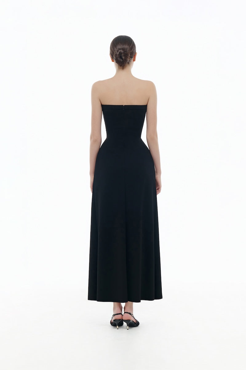 BLACK BOW RUCHED MIDI DRESS - CULT MIA