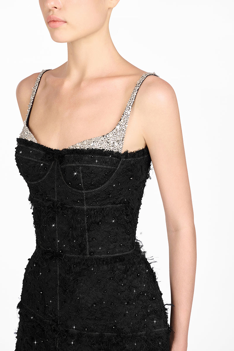 BLACK CRYSTAL BEADED DRESS - CULT MIA