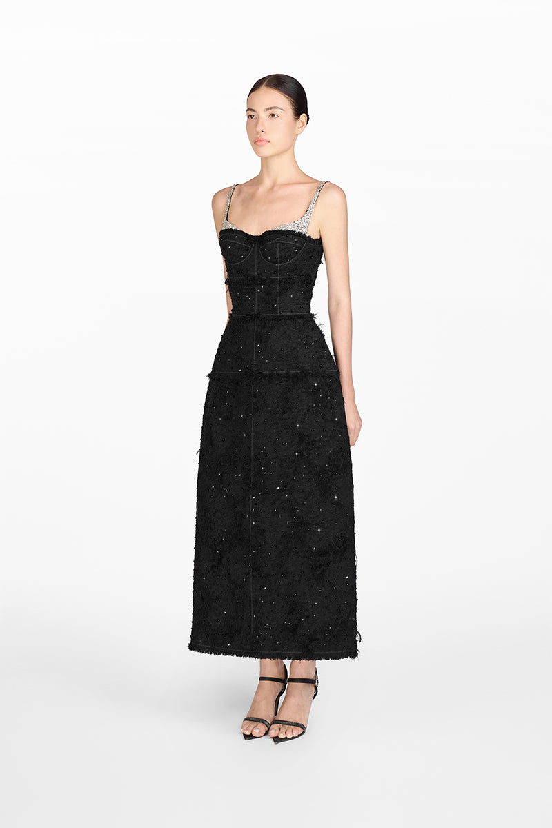 BLACK CRYSTAL BEADED DRESS - CULT MIA