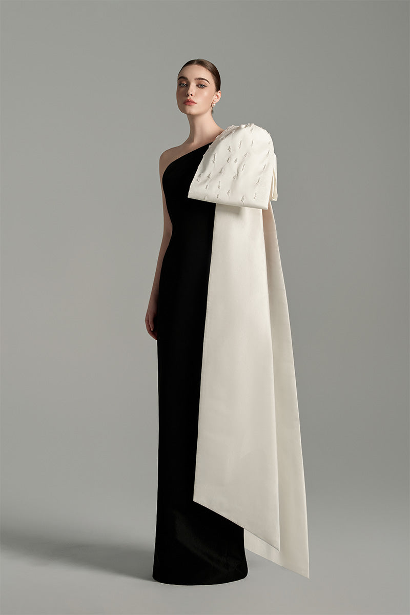 ASYMMETRIC ONE-SHOULDER COLUMN GOWN - CULT MIA