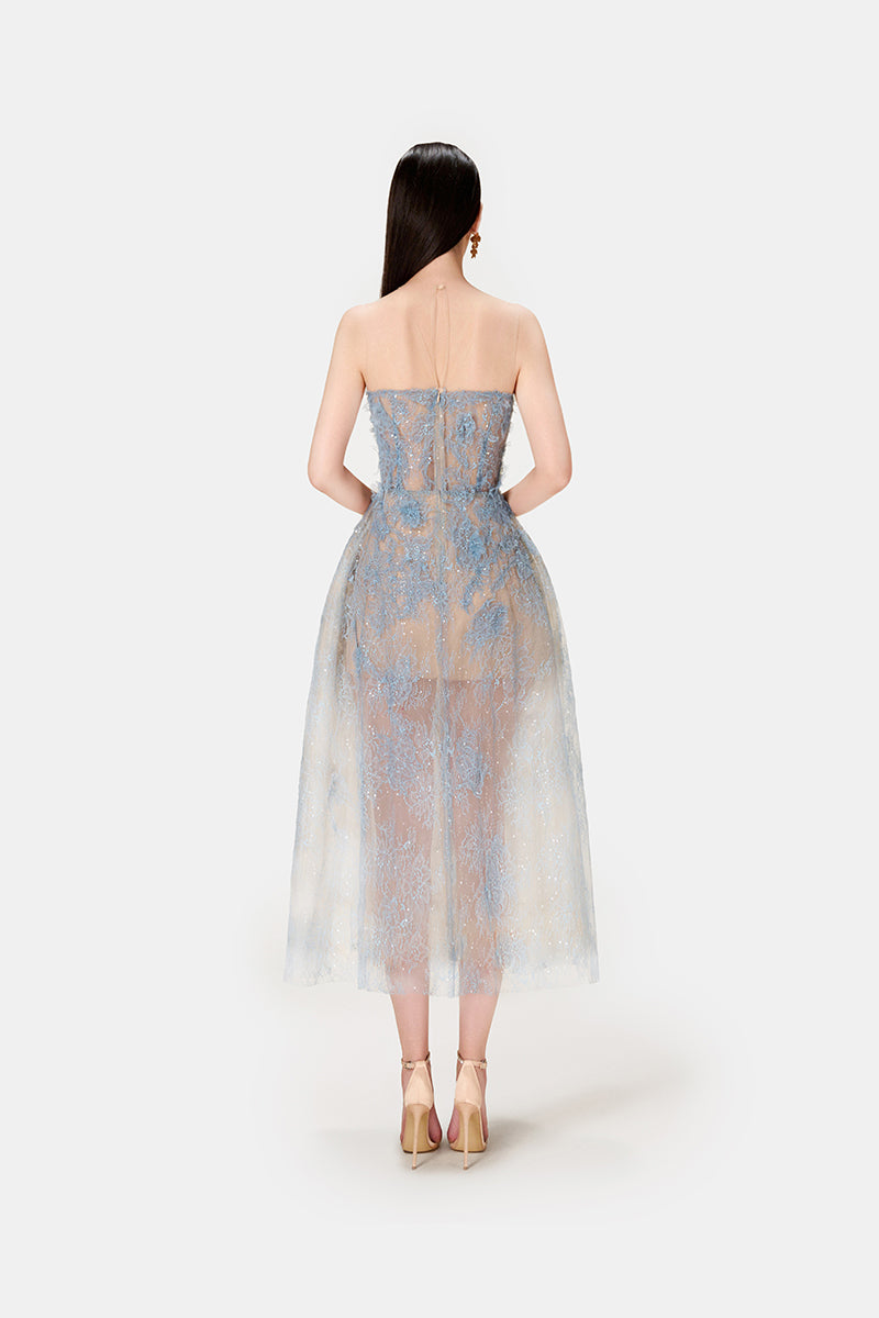 BLUE BEADED LACE DRESS - CULT MIA