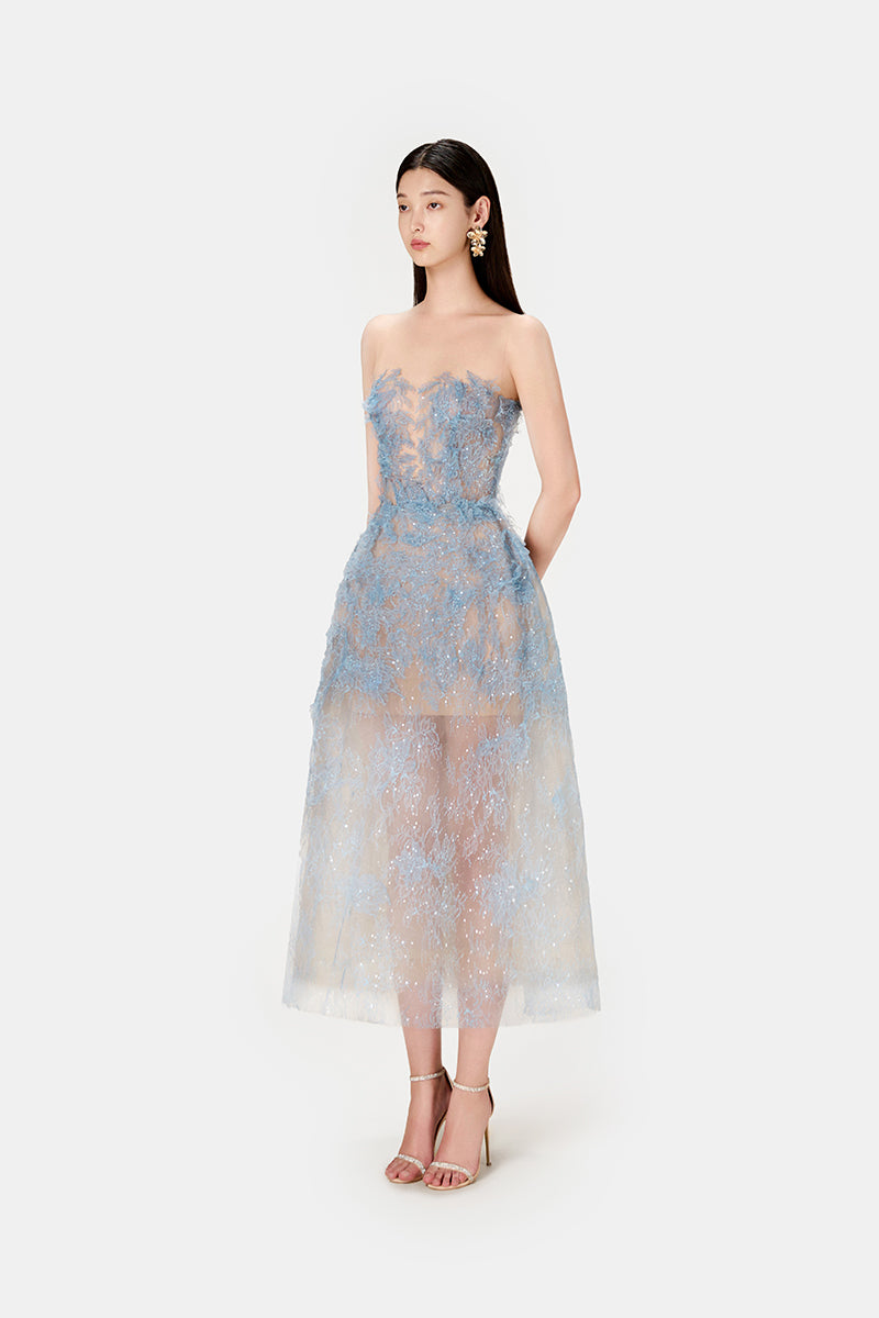BLUE BEADED LACE DRESS - CULT MIA