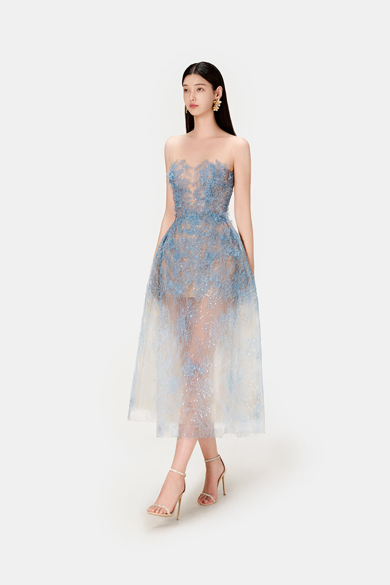 BLUE BEADED LACE DRESS - CULT MIA