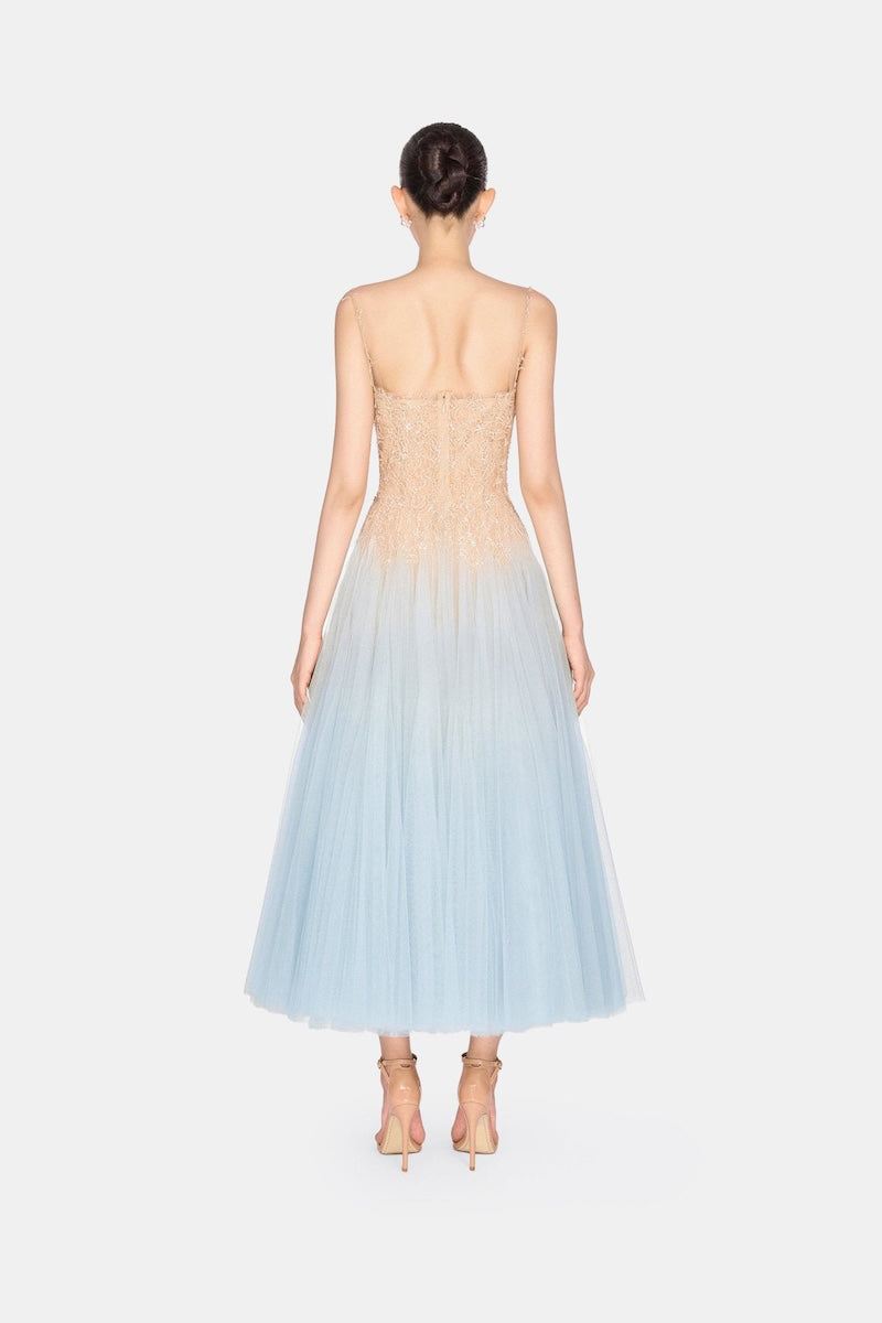 BLUE OMBRE LACE MIDI DRESS - CULT MIA