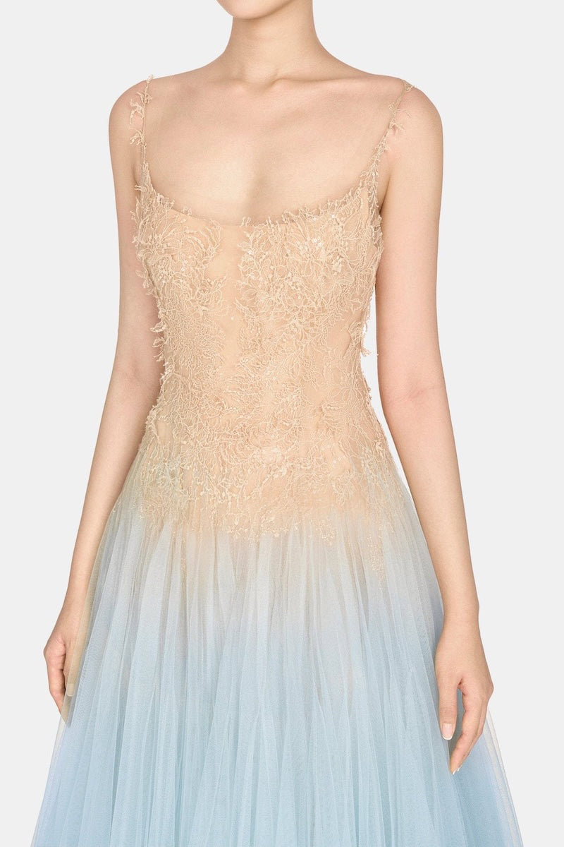 BLUE OMBRE LACE MIDI DRESS - CULT MIA