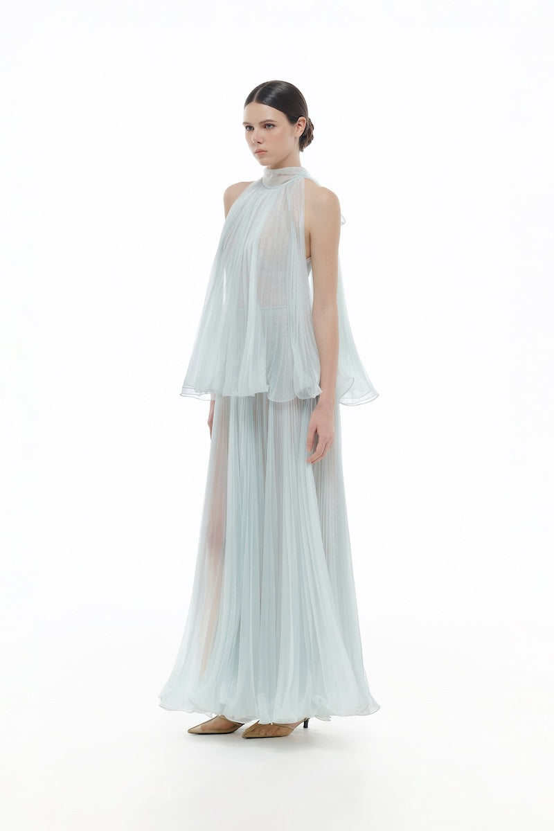 BLUE PLEATED MIDI DRESS - CULT MIA