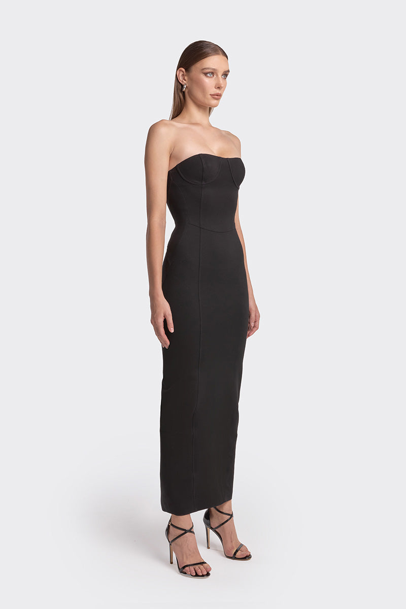 STRAPLESS MIDI BLACK DRESS - CULT MIA