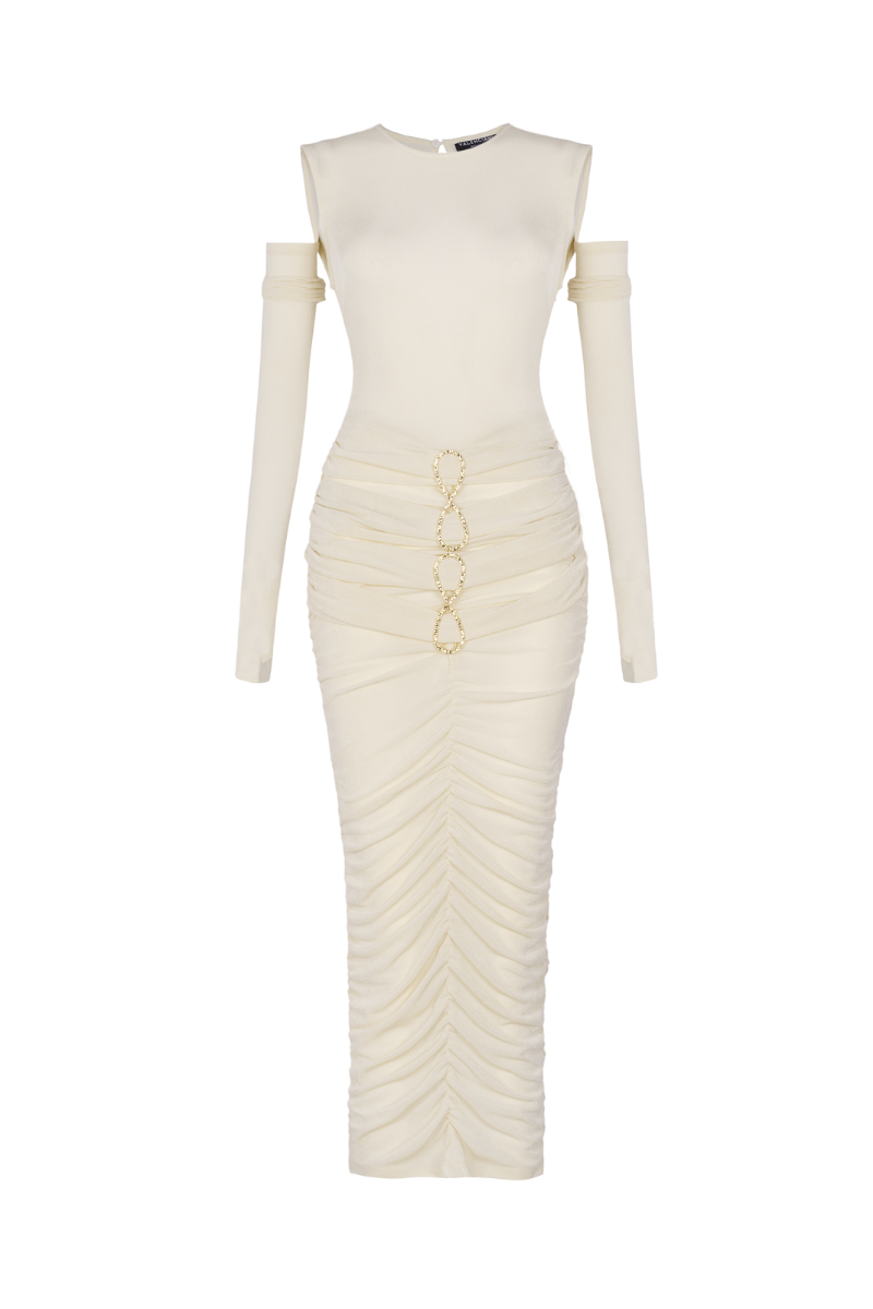 CELESTE BODYCON OPEN SHOULDER JERSEY MIDI DRESS - CULT MIA