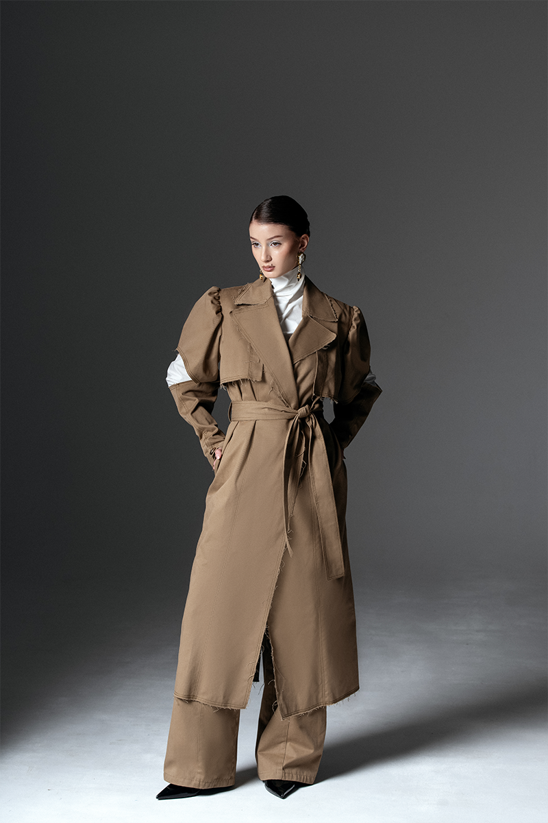 BELTED PUFF-SLEEVE TRENCH - CULT MIA