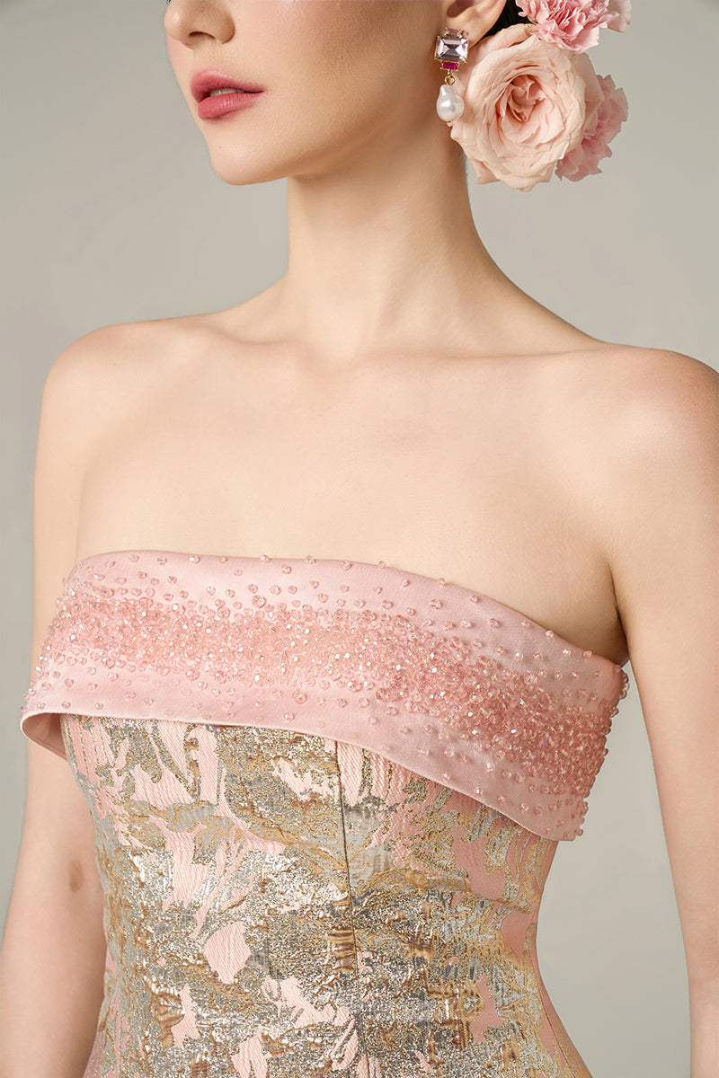 METALLIC JACQUARD AND SILK TAFFETA DRESS IN PINK - CULT MIA