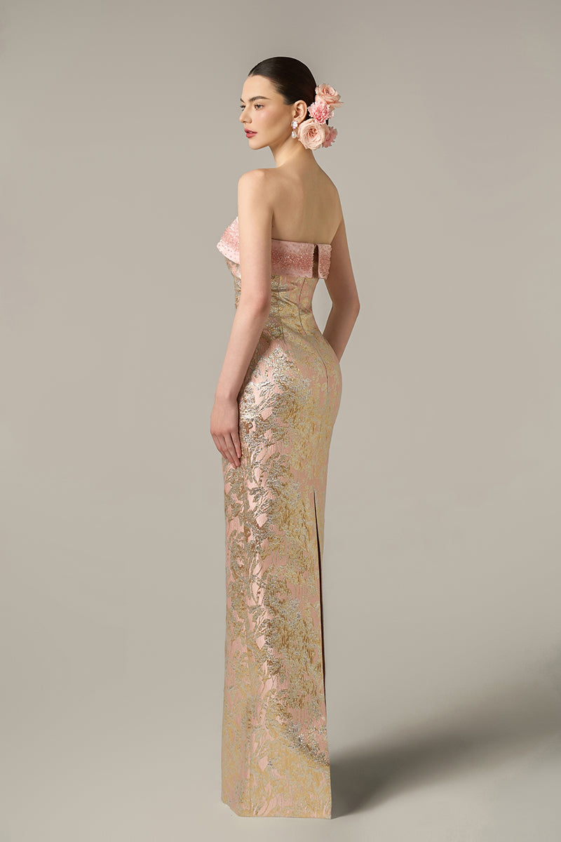 METALLIC JACQUARD AND SILK TAFFETA DRESS IN PINK - CULT MIA