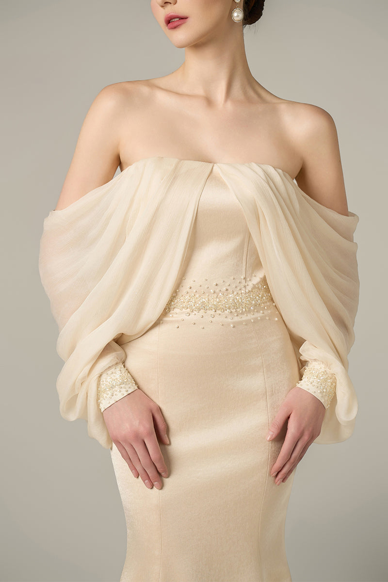 SILK TAFFETA AND CHIFFON DRESS IN GOLD - CULT MIA
