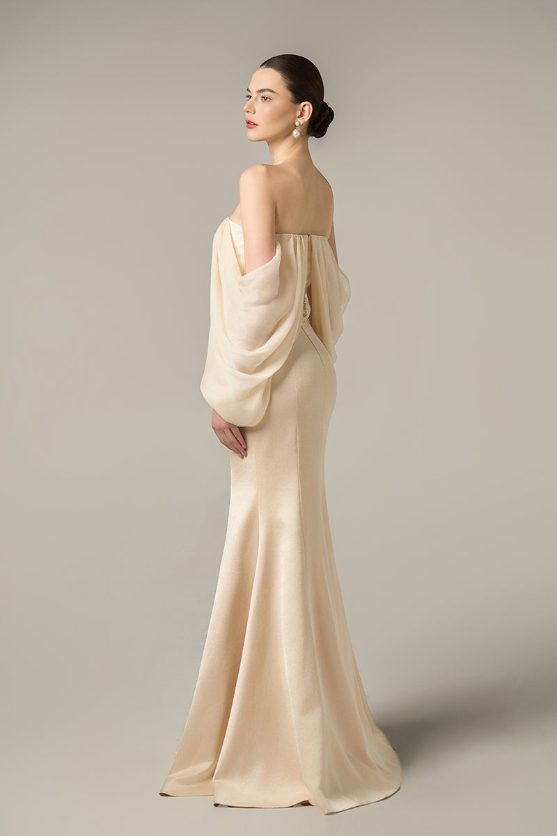 SILK TAFFETA AND CHIFFON DRESS IN GOLD - CULT MIA