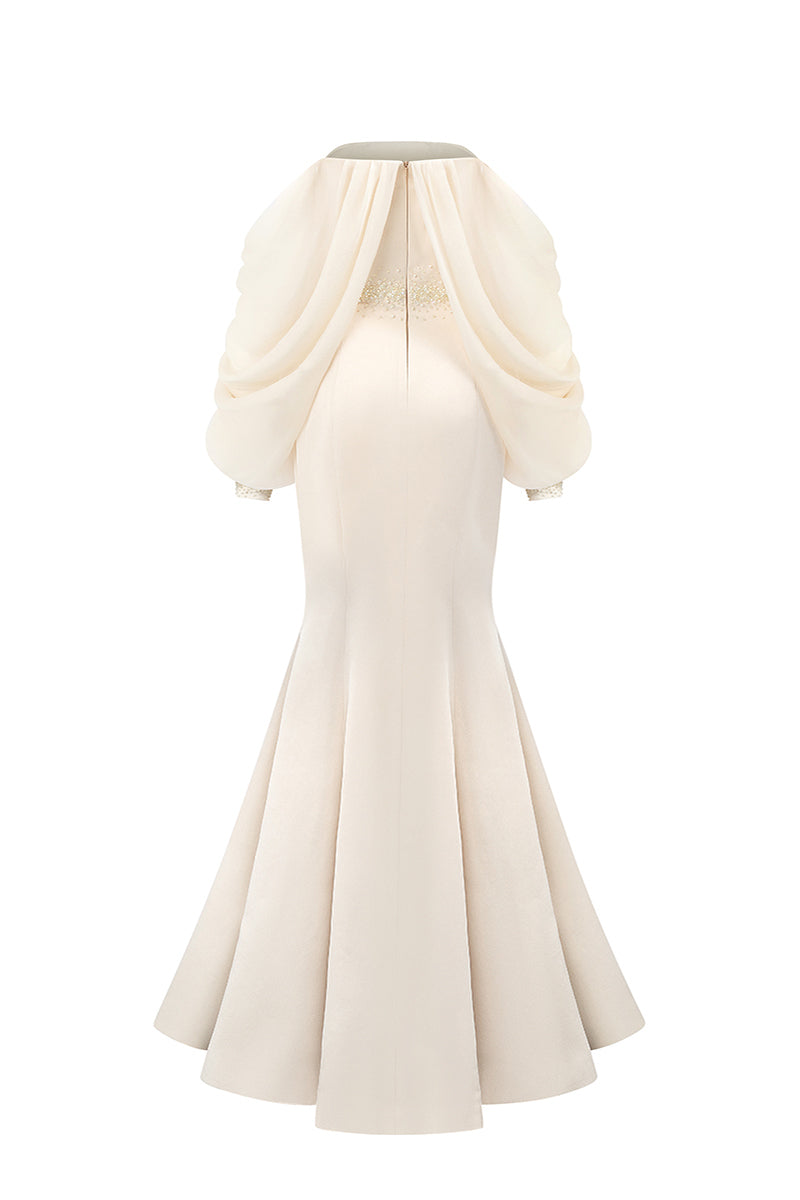 SILK TAFFETA AND CHIFFON DRESS IN GOLD - CULT MIA