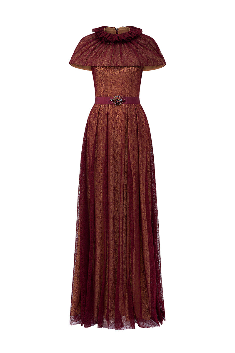 VINE GUIPURE LACE MAXI DRESS IN BORDEAUX | CULT MIA | I.H.F VINE GUIPURE LACE MAXI DRESS IN BORDEAUX | CULT MIA | I.H.F