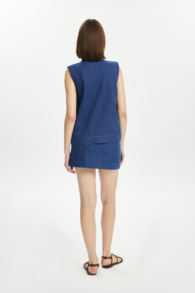 BUTTON DOWN DENIM VEST IN NAVY - CULT MIA
