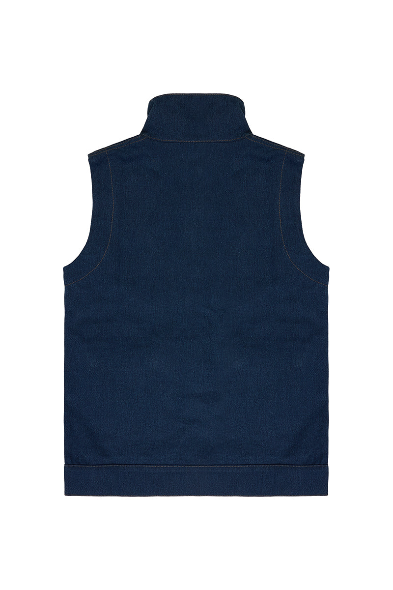 BUTTON DOWN DENIM VEST IN NAVY - CULT MIA