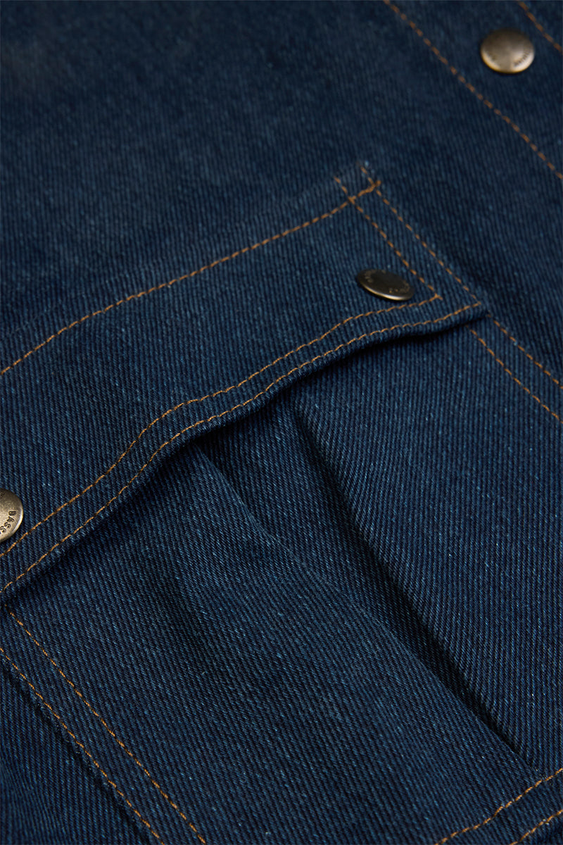 BUTTON DOWN DENIM VEST IN NAVY - CULT MIA