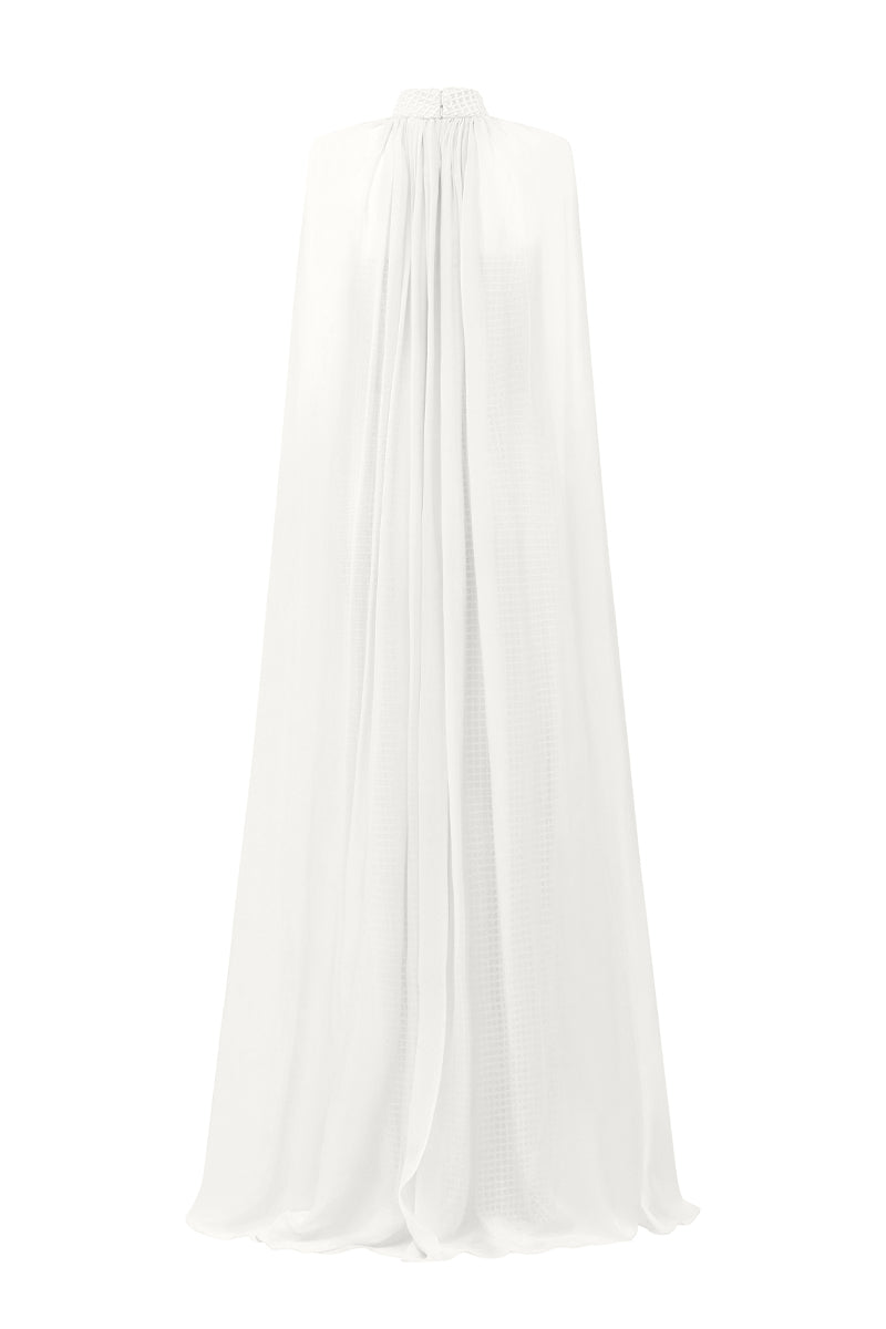 PEARL SQUARE MESH LACE AND CHIFFON DRESS IN SILVER - CULT MIA