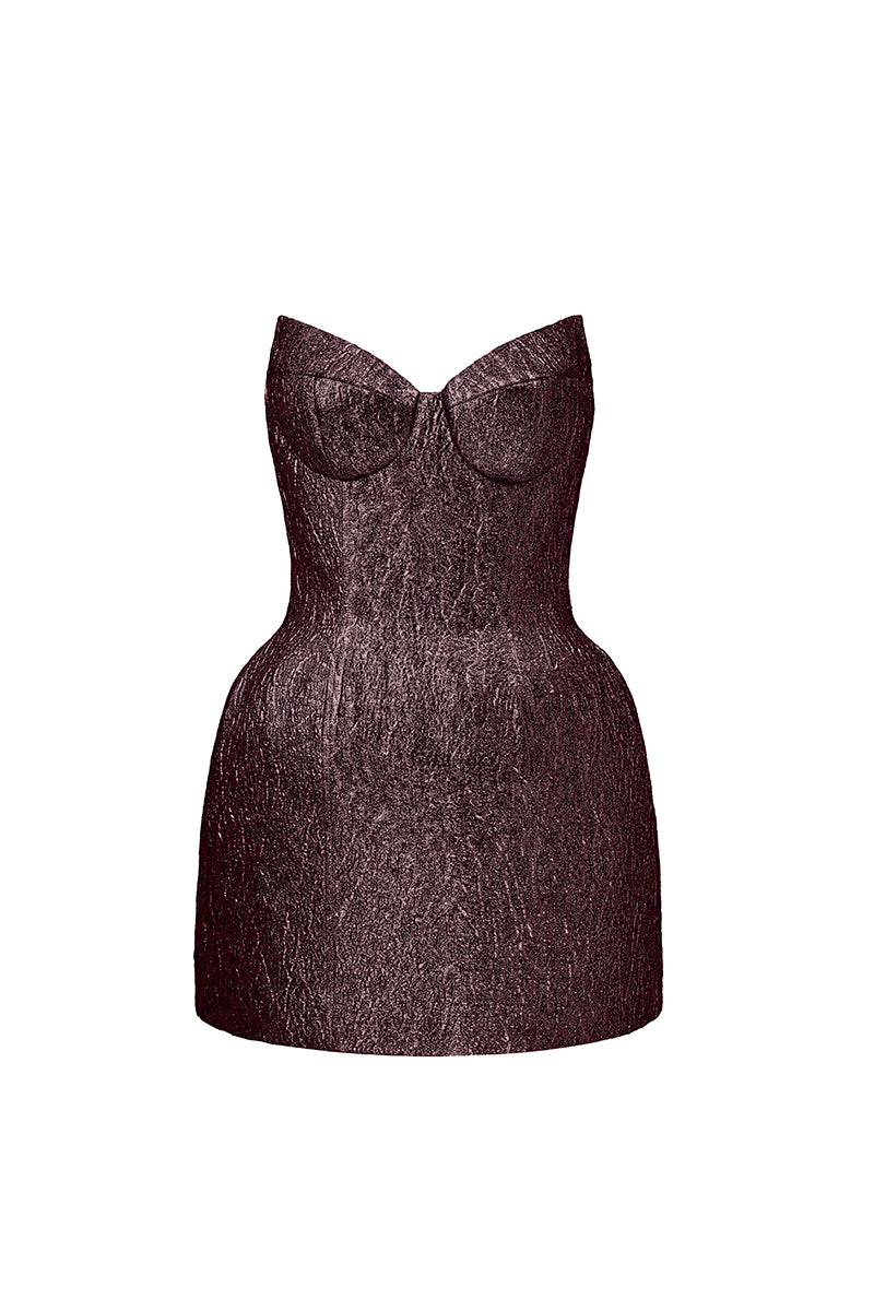 jacquard fitted mini dress Strapless Flowered Jacquard Mini Dress SALMON