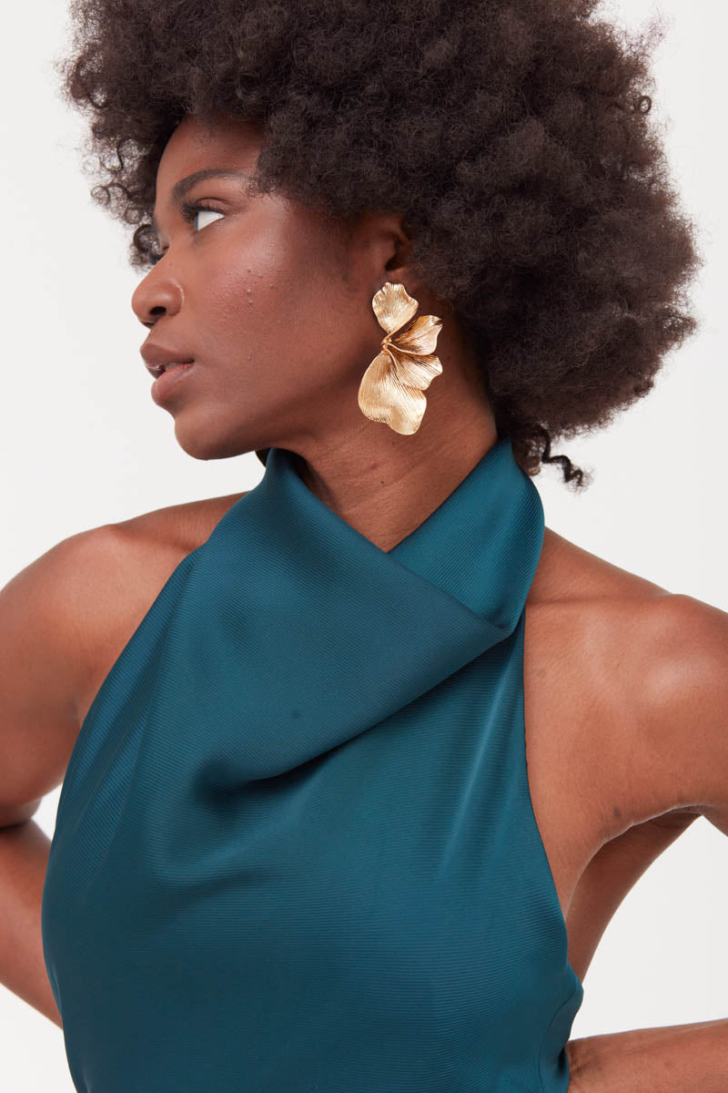 CASANDRA BLUE MAXI EVENING DRESS WITH COWL NECK - CULT MIA