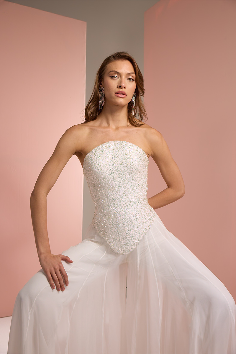 CORSET TOP WITH PALAZZO TROUSER SET IN WHITE - CULT MIA