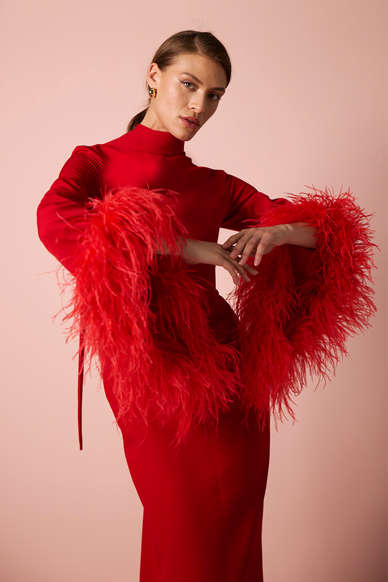 RED HALTER NECK DRESS IN RED - CULT MIA