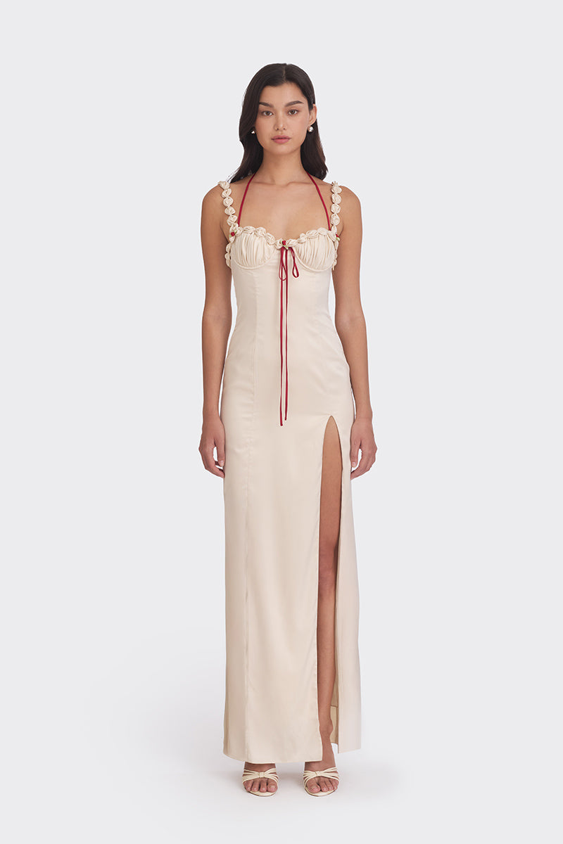 CAKE MAXI SLIP DRESS IN BEIGE - CULT MIA