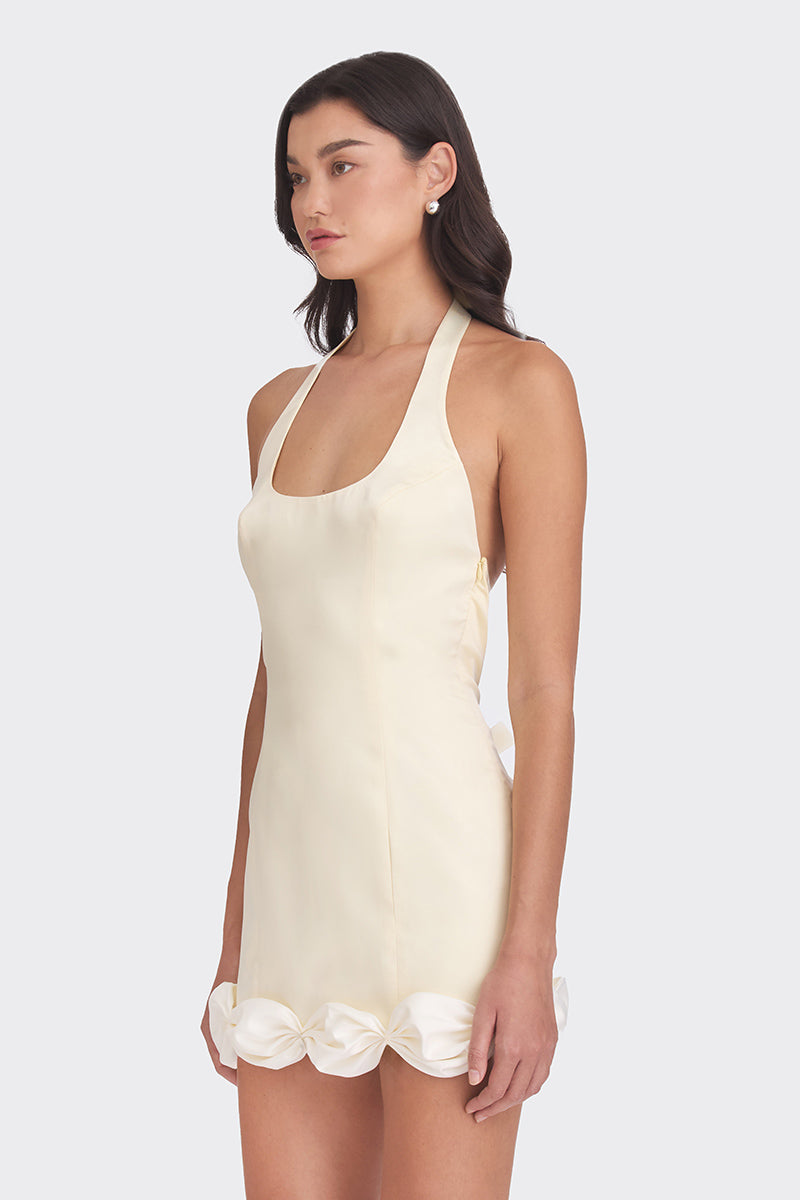 CAKE BOW MINI DRESS IN LIGHT YELLOW - CULT MIA