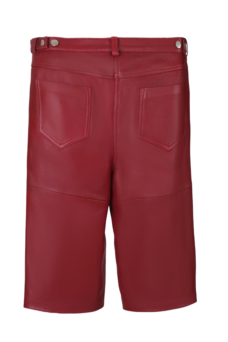 CALLIE LEATHER BERMUDA SHORTS IN RED - CULT MIA